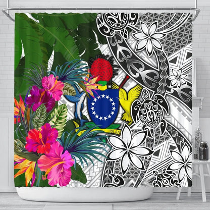 Cook Islands Shower Curtain White - Turtle Plumeria Banana Leaf