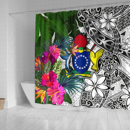 Cook Islands Shower Curtain White - Turtle Plumeria Banana Leaf