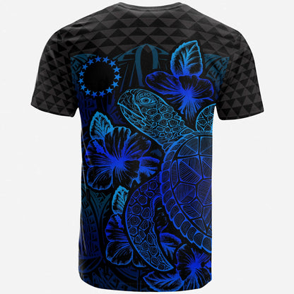 Cook Islands T-Shirt - Cook Islands Flag Turtle Hibiscus Blue