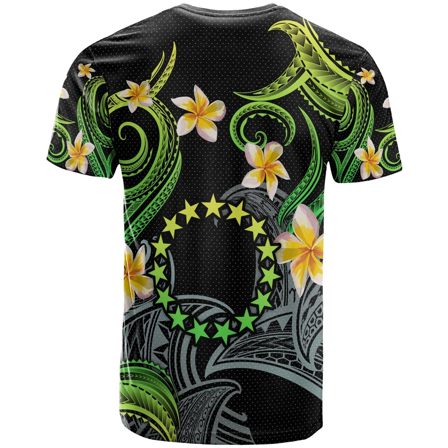Cook Islands T-shirt - Custom Personalised Polynesian Waves with Plumeria Flowers (Green)