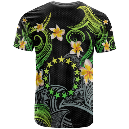 Cook Islands T-shirt - Custom Personalised Polynesian Waves with Plumeria Flowers (Green)