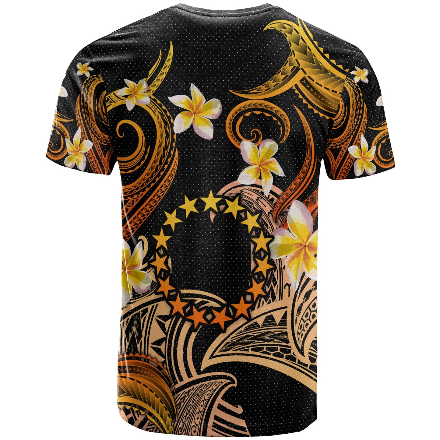 Cook Islands T-shirt - Custom Personalised Polynesian Waves with Plumeria Flowers (Orange)