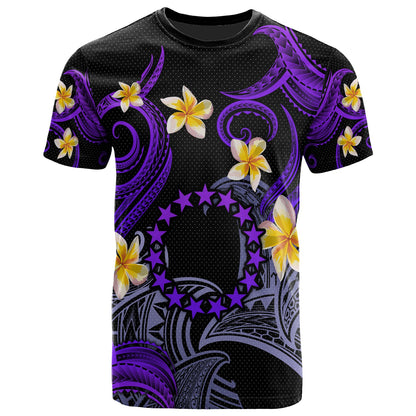 Cook Islands T-shirt - Custom Personalised Polynesian Waves with Plumeria Flowers (Purple)