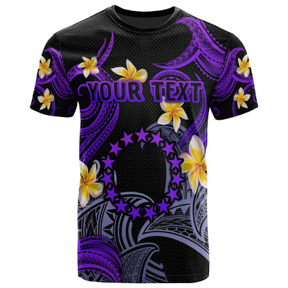 Cook Islands T-shirt - Custom Personalised Polynesian Waves with Plumeria Flowers (Purple)
