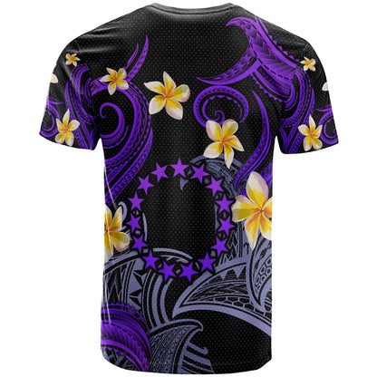 Cook Islands T-shirt - Custom Personalised Polynesian Waves with Plumeria Flowers (Purple)