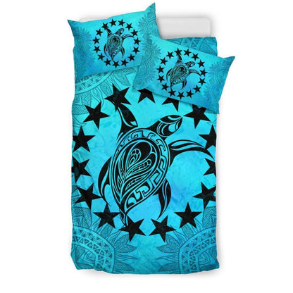 Cook Islands Duvet Cover Set - Cook Islands Flag & Turtle Turquoise