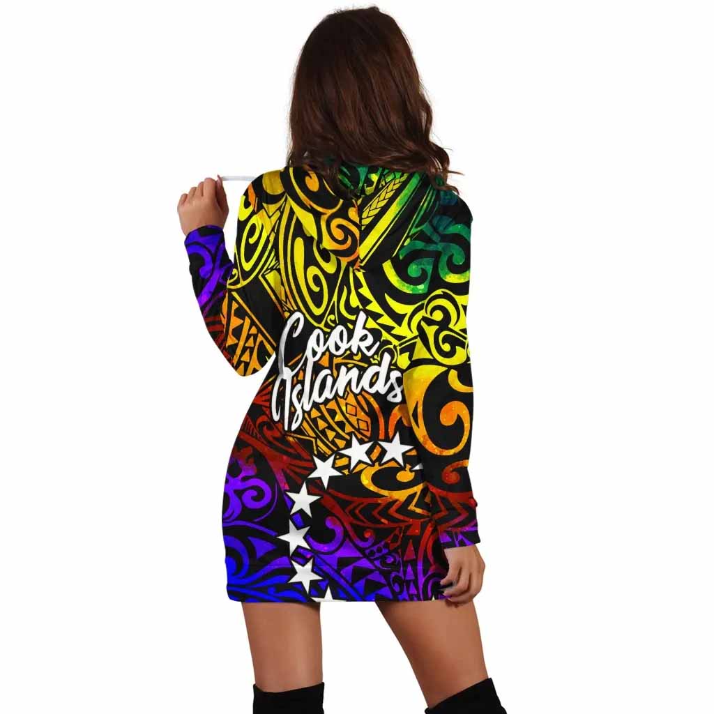 Cook Islands Female Hoodie Dress - Rainbow Polynesian Pattern