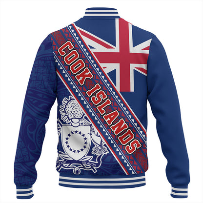 Cook Islands Baseball Jacket Flag And Coat Of Arms