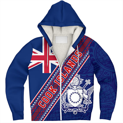 Cook Islands Sherpa Hoodie Flag And Coat Of Arms