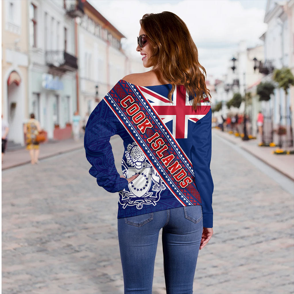 Cook Islands Off Shoulder Sweatshirt Flag And Coat Of Arms