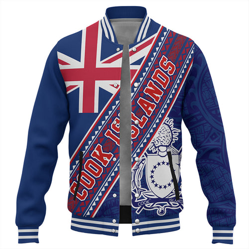 Cook Islands Baseball Jacket Flag And Coat Of Arms