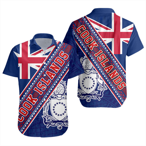 Cook Islands Short Sleeve Shirt Flag And Coat Of Arms