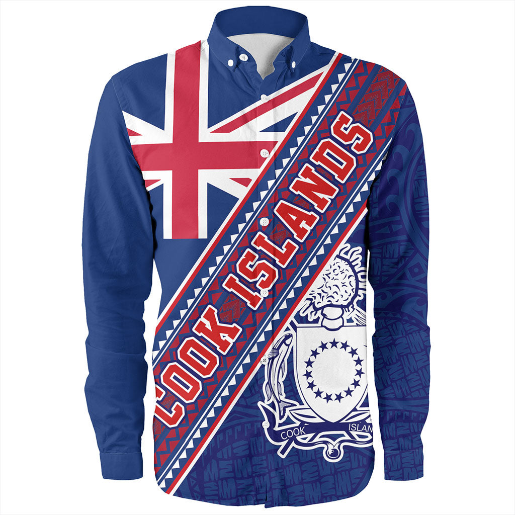 Cook Islands Long Sleeve Shirt Flag And Coat Of Arms