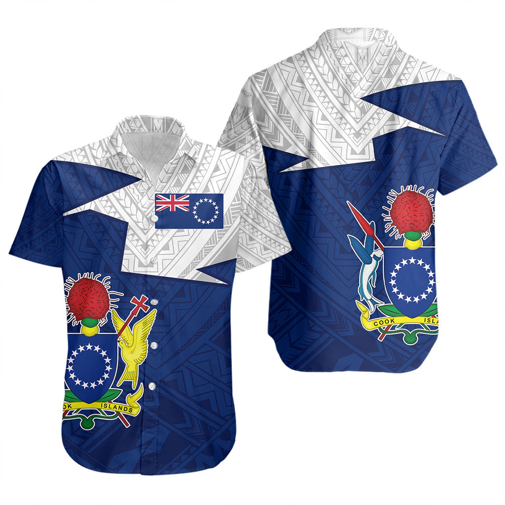 Cook Islands Short Sleeve Shirt Polynesian Tattoo Flag And Coat Of Arms