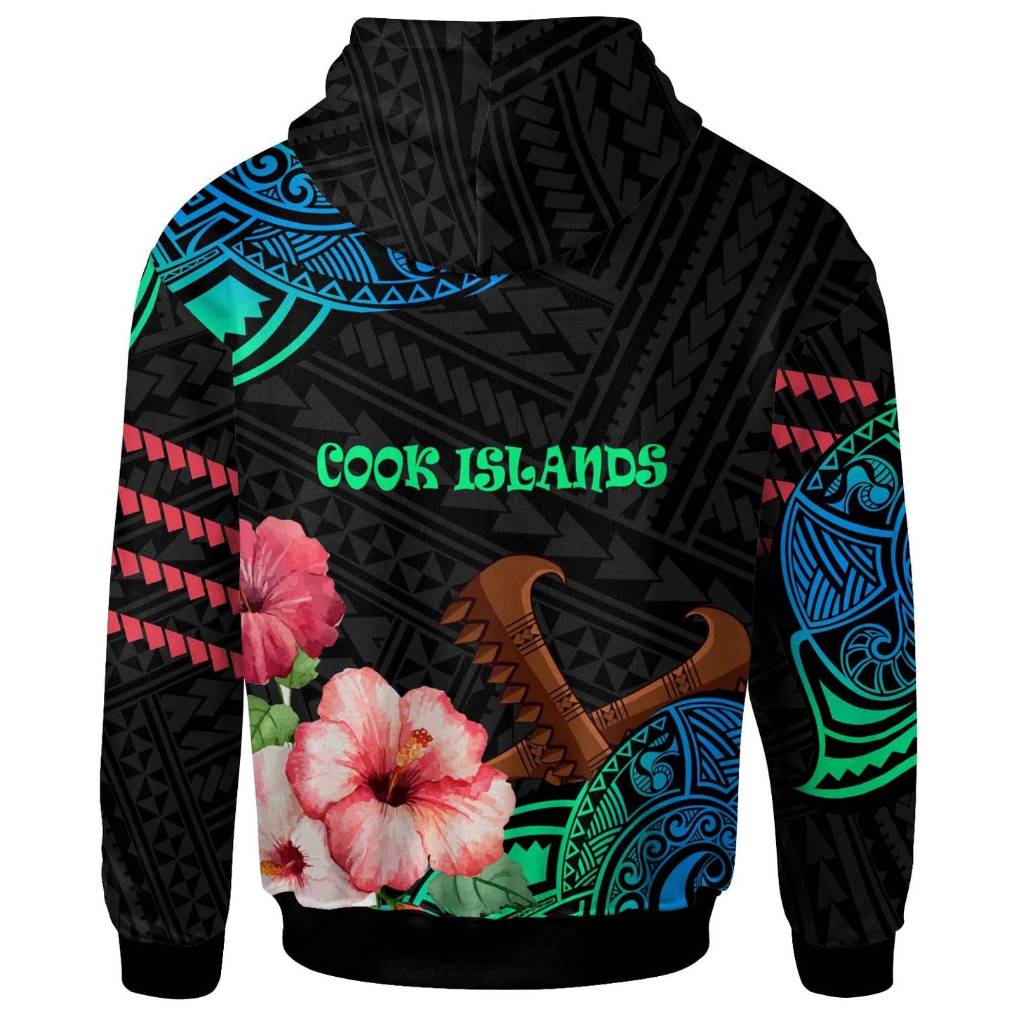 Cook Islands Hoodie Polynesian Pattern with Hibicus Flowers