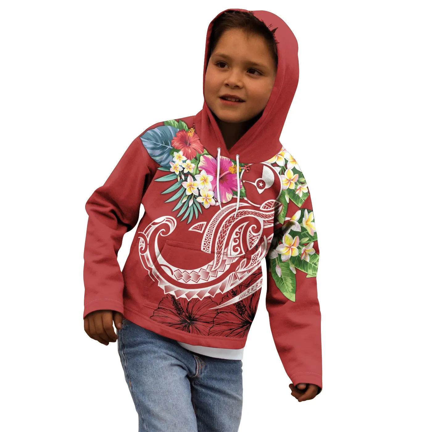 YAP Polynesian Hoodie - Summer Plumeria (Red)