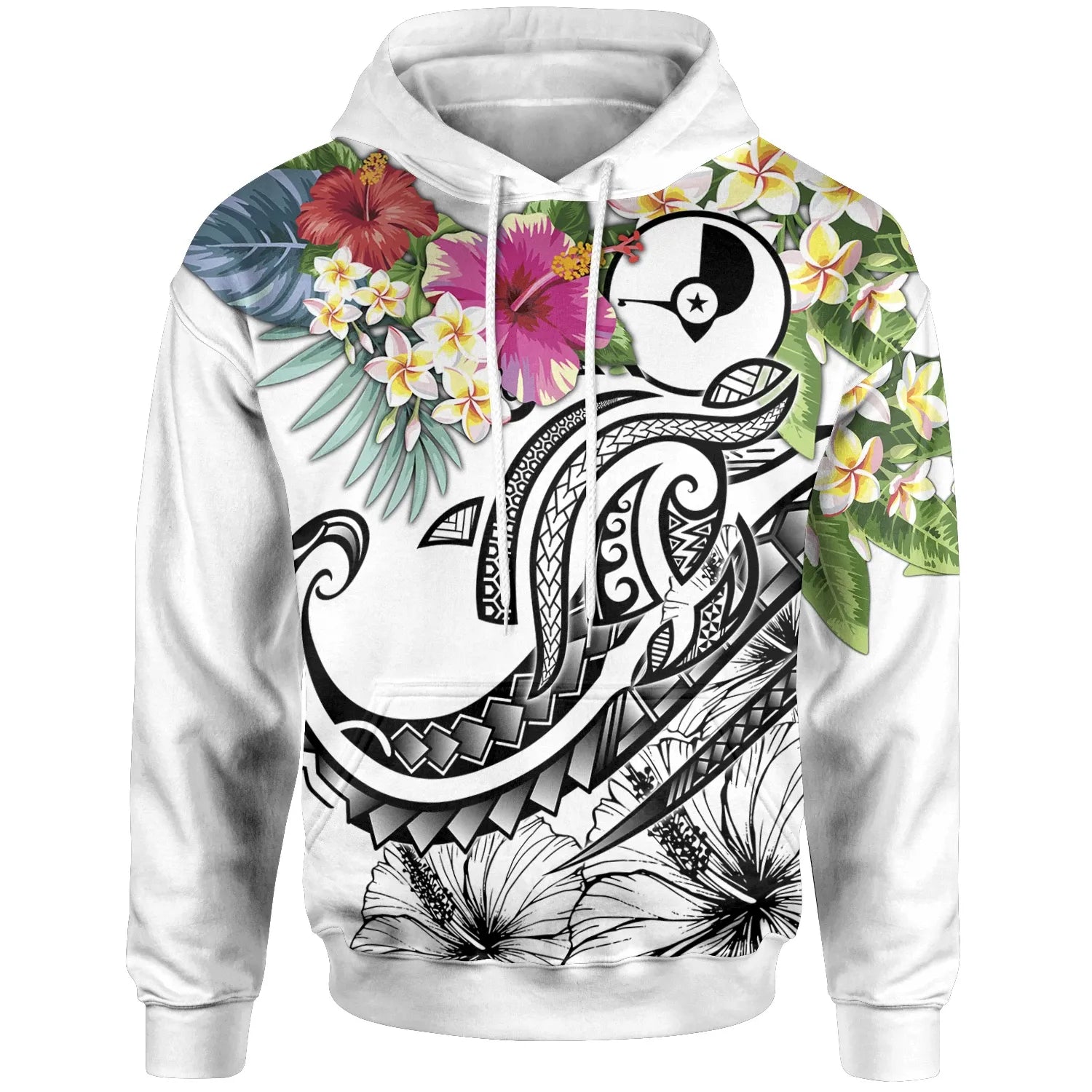 YAP Polynesian Hoodie - Summer Plumeria (White)