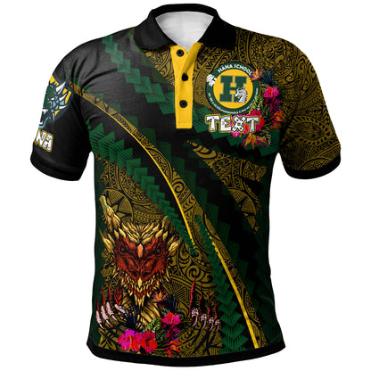 Hawaii Hana High School Custom Polo Shirt - Hana Dragons With Tropical Tribal Pattern Scratch Style