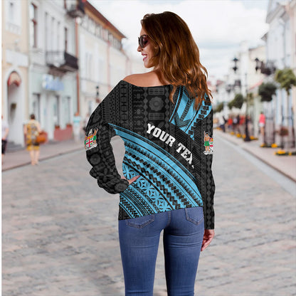 Fiji Off Shoulder Sweatshirt Custom Melanesian Tattoo Simple