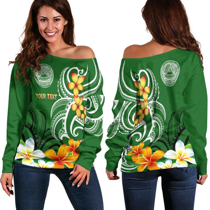 [Custom] American Samoa Personalised Off Shoulder Sweater - American Samoan Spirit Green