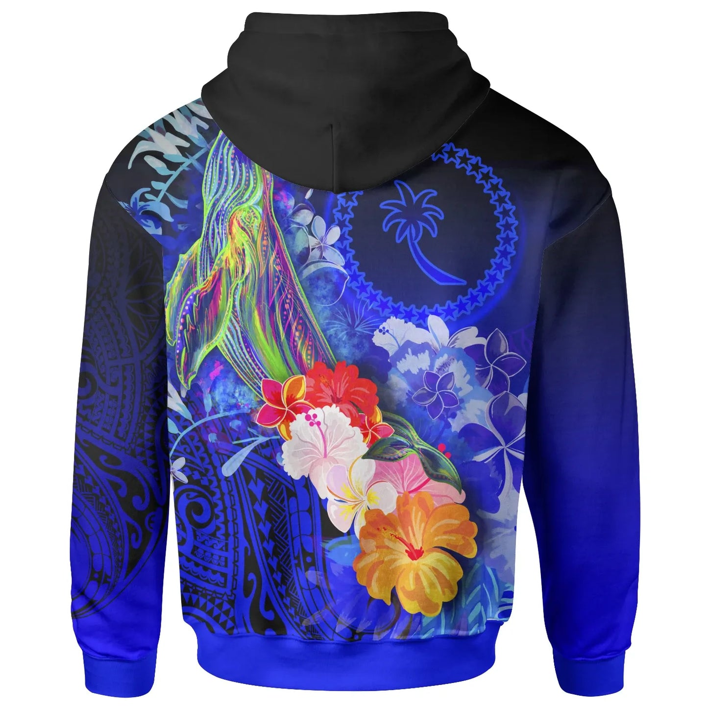 [Custom Personalised] Chuuk Hoodie - Humpback Whale with Tropical Flowers (Blue)