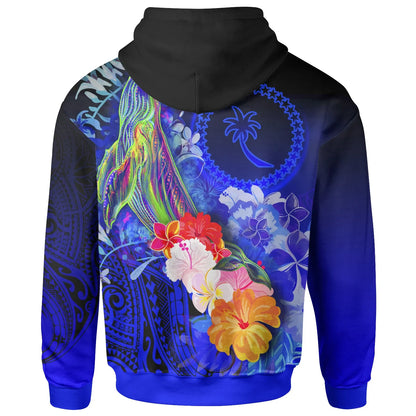 [Custom Personalised] Chuuk Hoodie - Humpback Whale with Tropical Flowers (Blue)