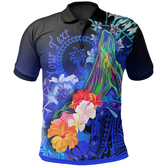 [Custom Personalised] Chuuk PoLo Shirt - Humpback Whale with Tropical Flowers (Blue)