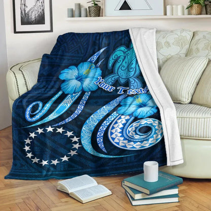 [Custom] Cook Islands Personalised Premium Blanket - Turtle and Tribal Tattoo Of Polynesian