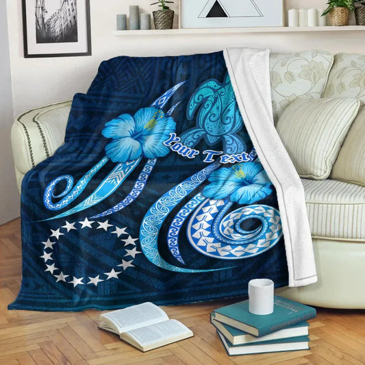 [Custom] Cook Islands Personalised Premium Blanket - Turtle and Tribal Tattoo Of Polynesian