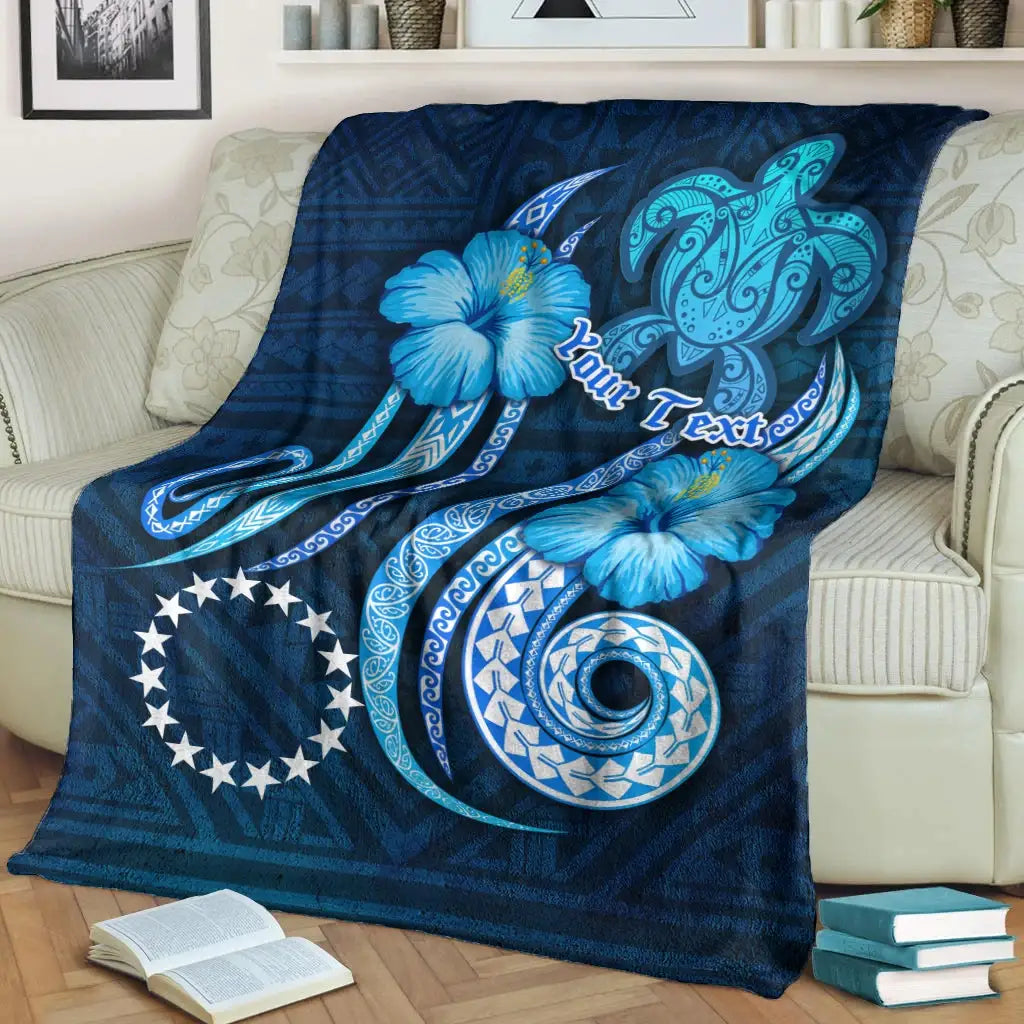 [Custom] Cook Islands Personalised Premium Blanket - Turtle and Tribal Tattoo Of Polynesian