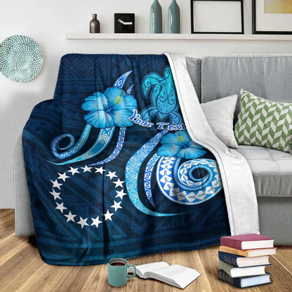 [Custom] Cook Islands Personalised Premium Blanket - Turtle and Tribal Tattoo Of Polynesian