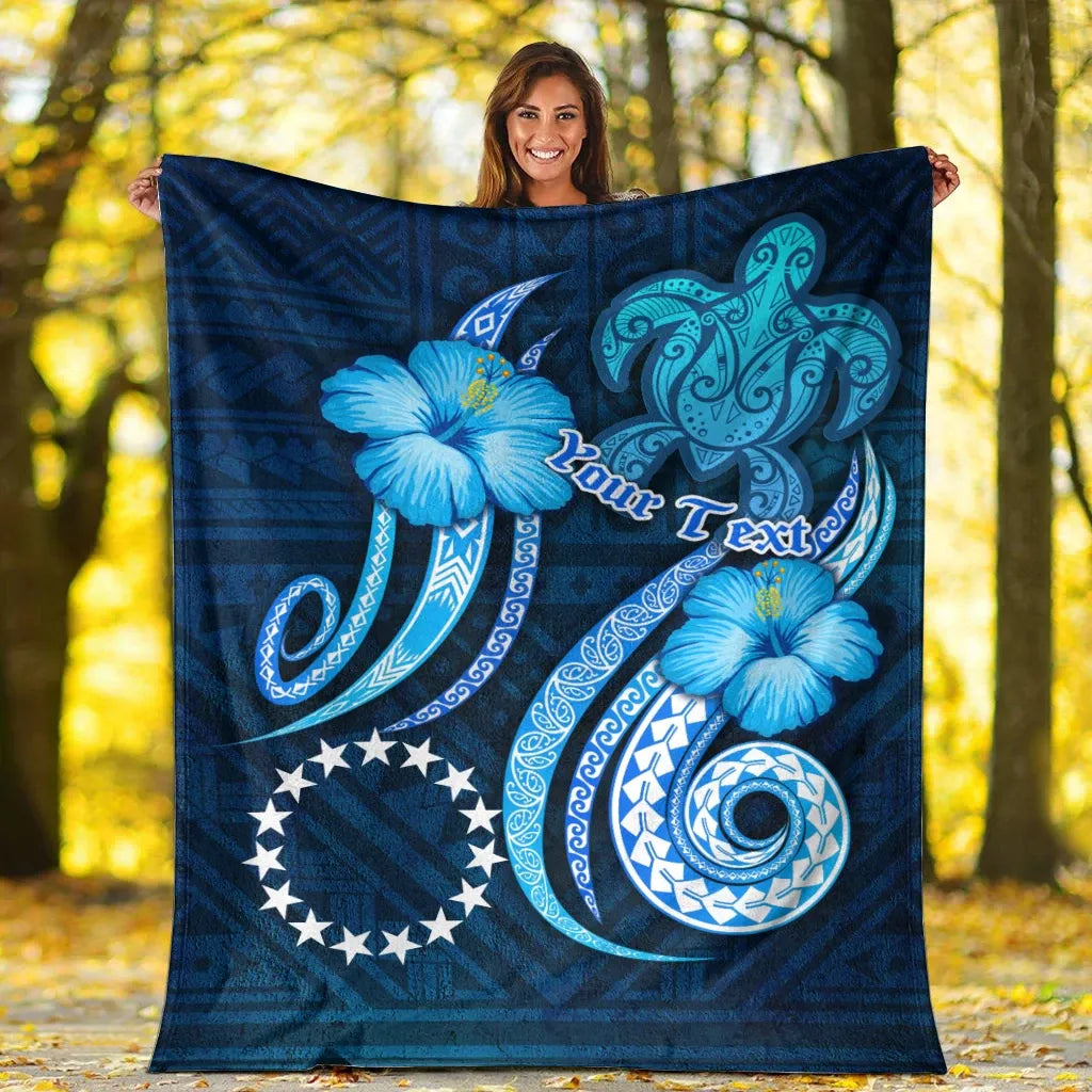 [Custom] Cook Islands Personalised Premium Blanket - Turtle and Tribal Tattoo Of Polynesian