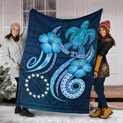 [Custom] Cook Islands Personalised Premium Blanket - Turtle and Tribal Tattoo Of Polynesian