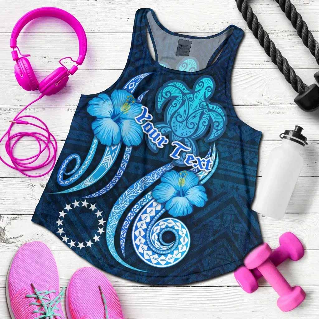 [Custom] Cook Islands Personalised Women Racerback Tank - Turtle and Tribal Tattoo Of Polynesian