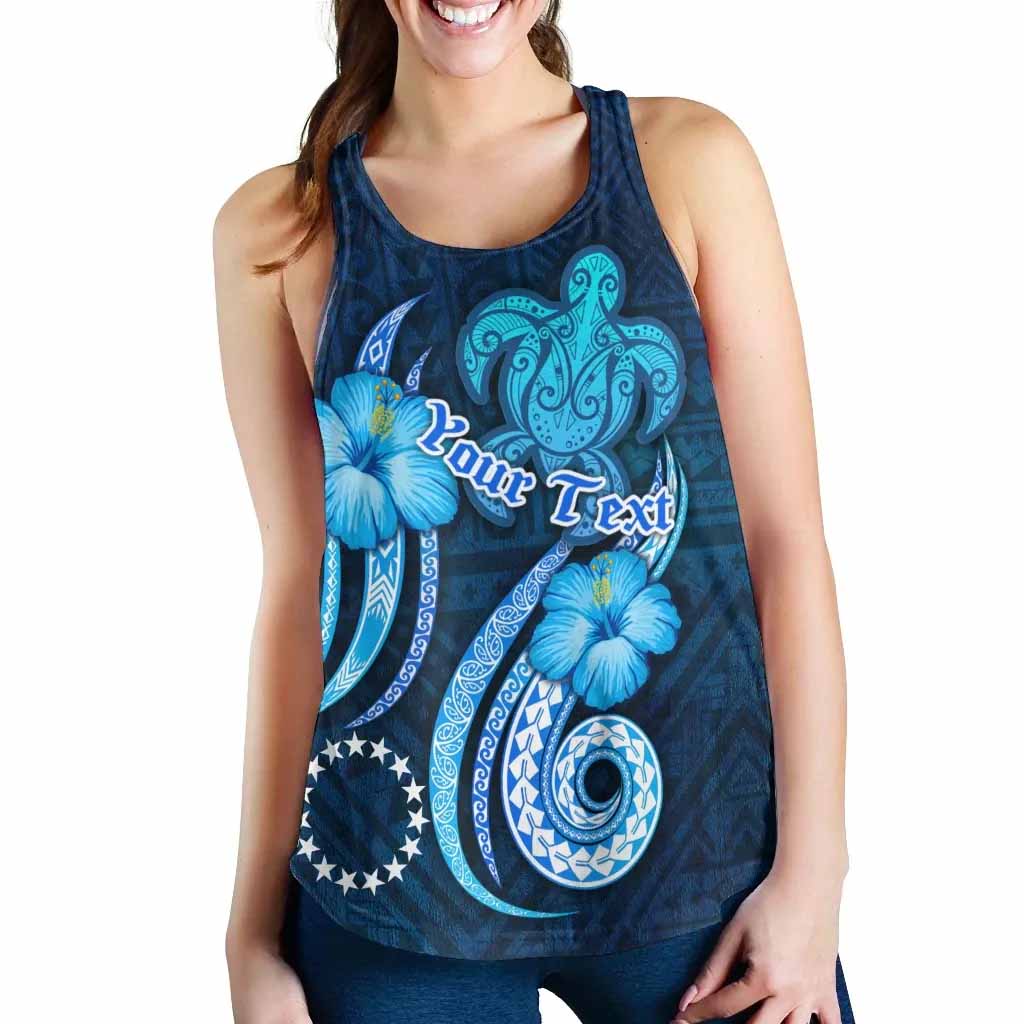 [Custom] Cook Islands Personalised Women Racerback Tank - Turtle and Tribal Tattoo Of Polynesian