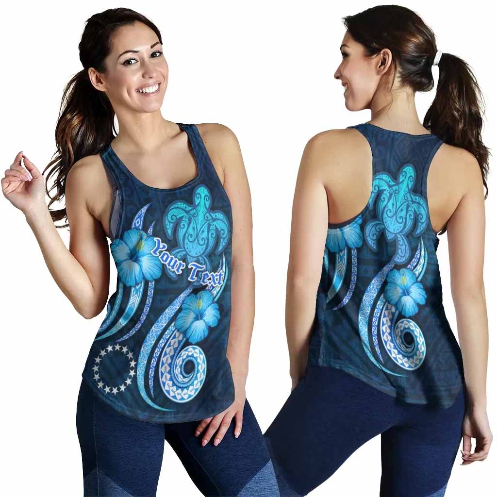 [Custom] Cook Islands Personalised Women Racerback Tank - Turtle and Tribal Tattoo Of Polynesian