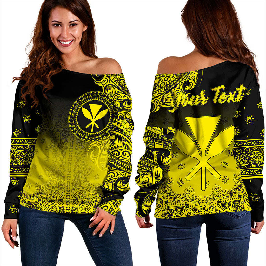 Hawaii Off Shoulder Sweatshirt Custom Kanaka Paisley Style
