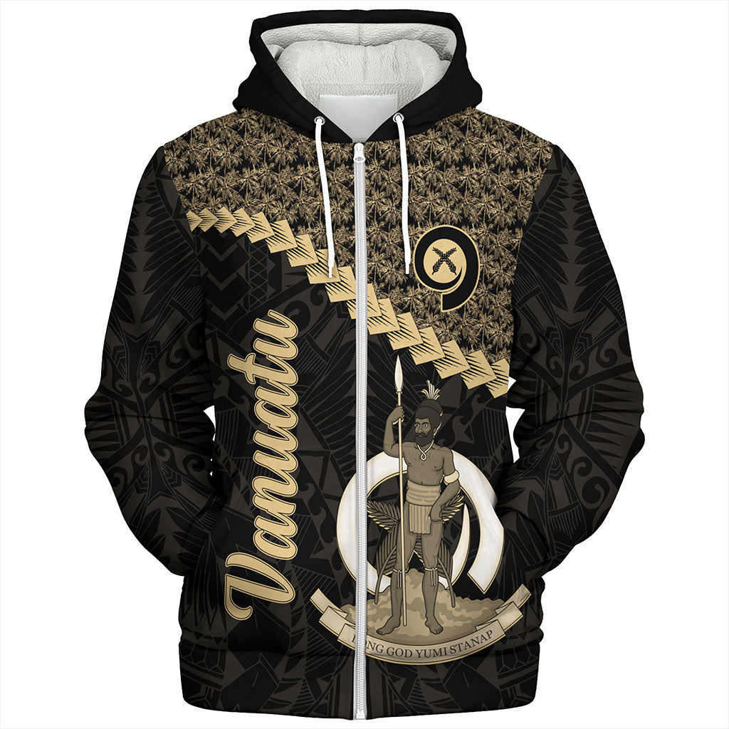 Vanuatu Sherpa Hoodie Custom Melanesia Tribal Golden Coconut