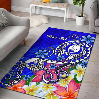 Pohnpei Custom Personalised Area Rug - Turtle Plumeria (Blue)