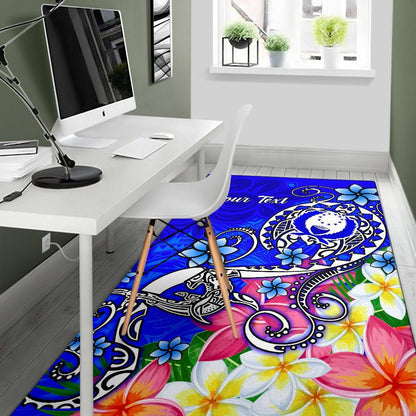 Pohnpei Custom Personalised Area Rug - Turtle Plumeria (Blue)