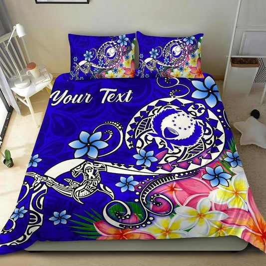 Pohnpei Custom Personalised Bedding Set - Turtle Plumeria (Blue)