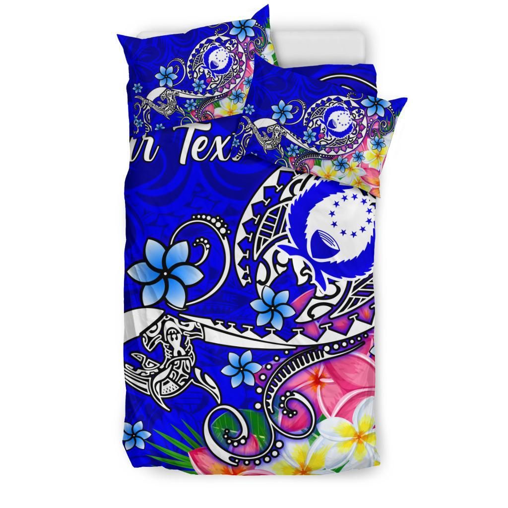 Pohnpei Custom Personalised Bedding Set - Turtle Plumeria (Blue)