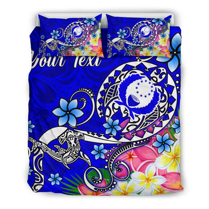 Pohnpei Custom Personalised Bedding Set - Turtle Plumeria (Blue)