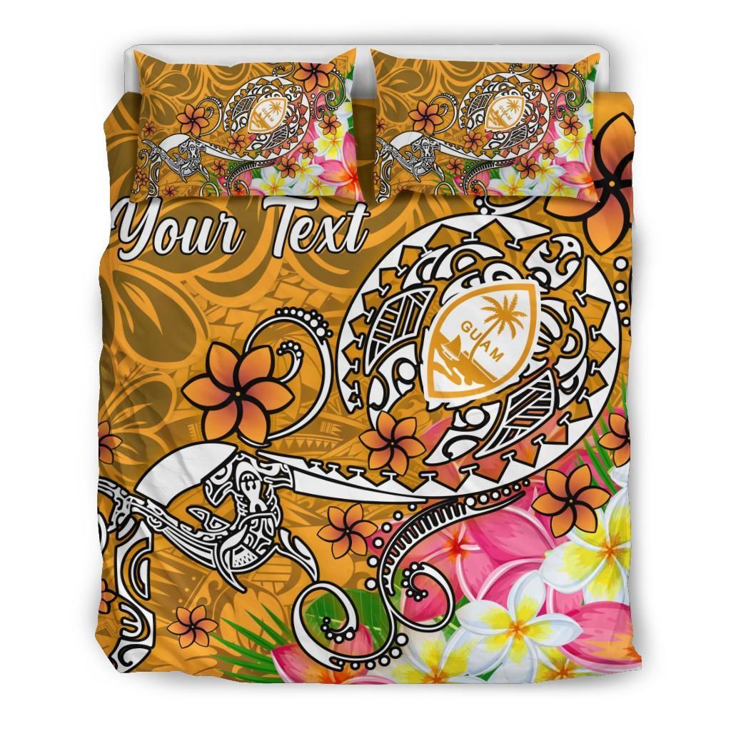 Guam Custom Personalised Bedding Set - Turtle Plumeria (Gold)