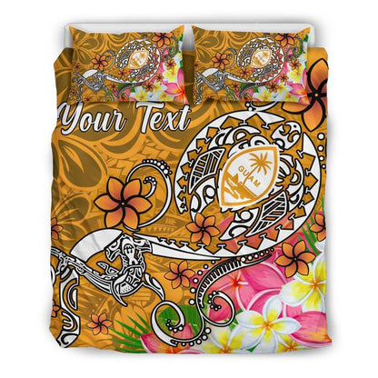 Guam Custom Personalised Bedding Set - Turtle Plumeria (Gold)