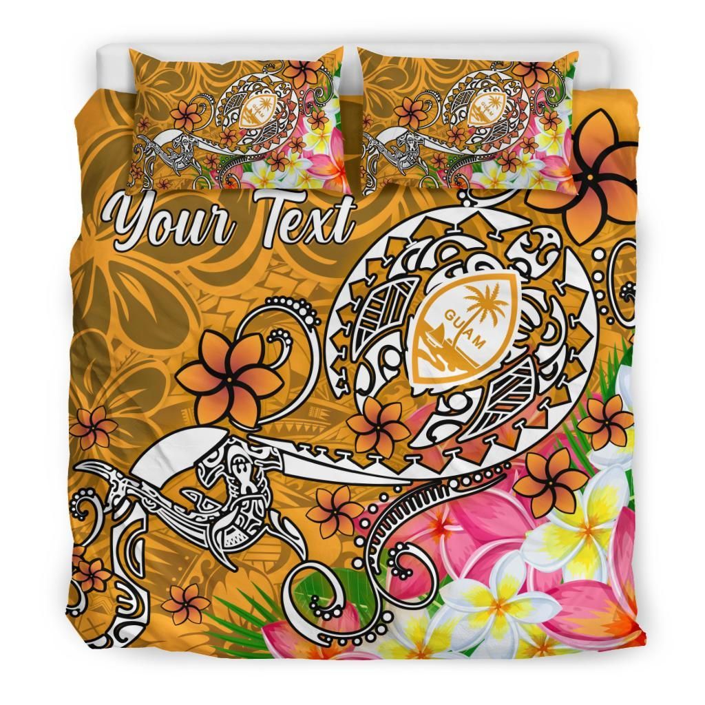 Guam Custom Personalised Bedding Set - Turtle Plumeria (Gold)