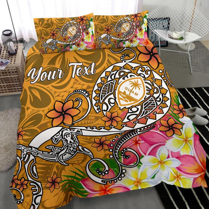 Guam Custom Personalised Bedding Set - Turtle Plumeria (Gold)