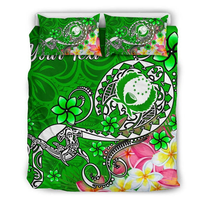 Pohnpei Custom Personalised Bedding Set - Turtle Plumeria (Green)