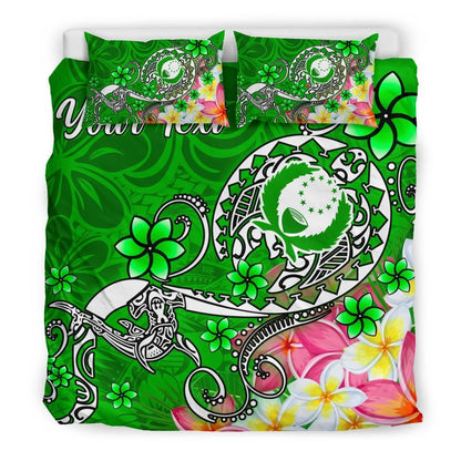 Pohnpei Custom Personalised Bedding Set - Turtle Plumeria (Green)