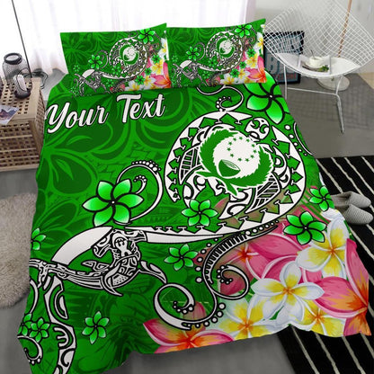 Pohnpei Custom Personalised Bedding Set - Turtle Plumeria (Green)